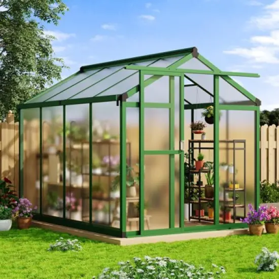 homfan Aluminum Polycarbonate Greenhouse w/ Roof Vent - Heavy Duty Walk-in for Backyard, Winter Garden, Easy Assembly image {8}