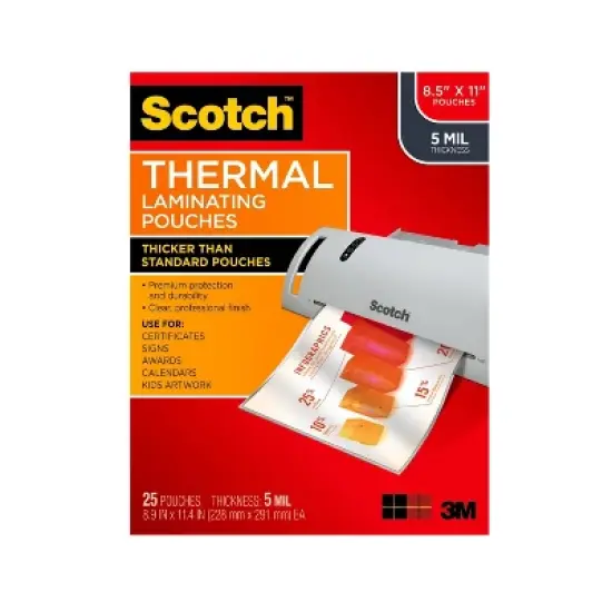 Scotch 25ct Thermal Laminating Pouches Letter Size 5mm: Laminator Sheets, 5 Mil, Office Supplies, 9" x 11.5" image {11}