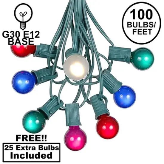 Novelty Lights 100 Feet G30 Globe Outdoor Patio String Lights, Green Wire image {6}