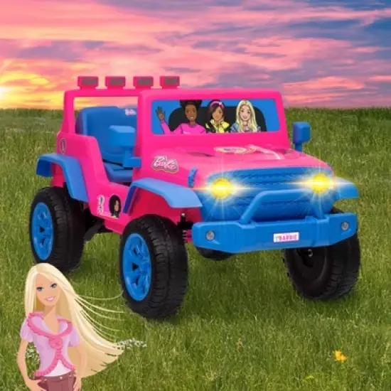 12V Jeep - Barbie Kids Ride‑On Car with LED Lights and Rechargeable Battery image {3}