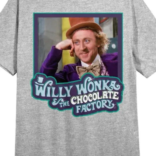 Willy Wonka & the Chocolate Factory Willy and Title Logo Women's Gray Short Sleeve Crew Neck Sleep Shirt image {1}