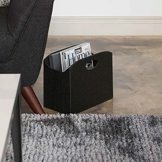 BLU MONACO Magazine Holder - Woven Leather Magazine Basket with Handles - Foldable Design image {2}