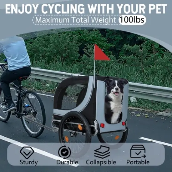 KTMBDW Large Folding Bike Trailer for Dogs&ndash;66LB Capacity All-Terrain Pet Carrier, Durable Steel Frame for Cycling, Jogging,Camping, Outdoor Adventures image {4}