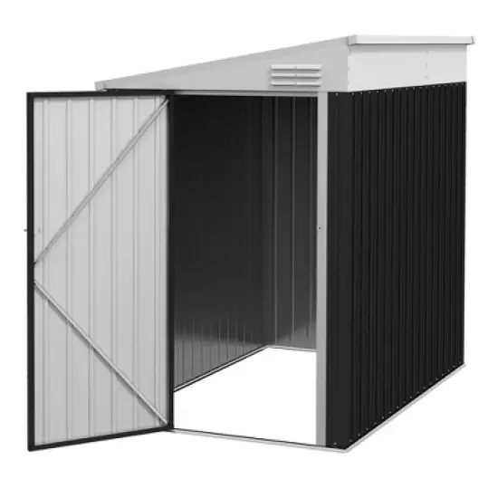 Outsunny Steel Garden Storage Shed, Lean to Shed Outdoor Metal Tool House with Lockable Door & Air Vents for Backyard Patio Lawn, White image {2}