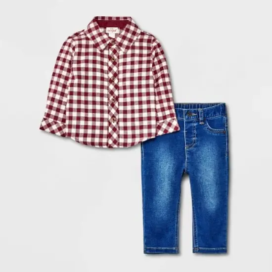 Baby Boys' Flannel Denim Top & Bottom Set - Cat & Jack&trade; Brown image {4}