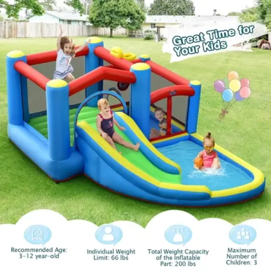 Costway Inflatable Kids Water Slide Outdoor Indoor Slide Bounce Castle with 550W Blower image {5}