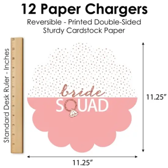 Big Dot of Happiness Bride Squad - Rose Gold Bridal Shower or Bachelorette Party Round Table Decorations - Paper Chargers - Place Setting For 12 image {5}