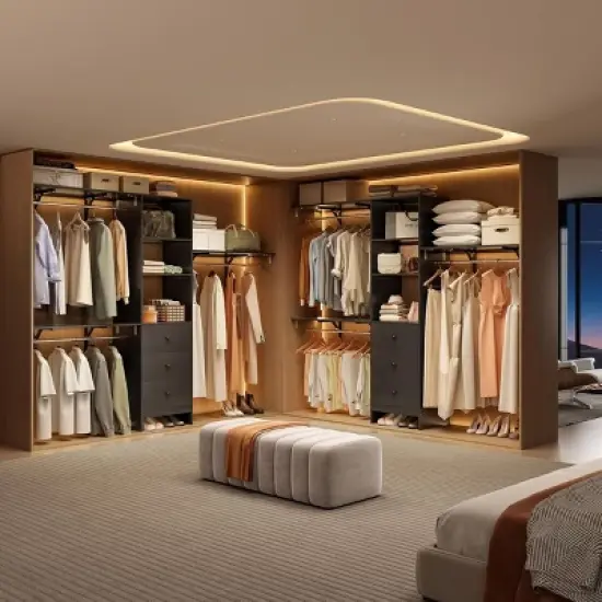 SEVOBAL Freestanding Coat Racks Expandable Wardrobe Rack with 3 Drawers and Shelves, High-Capacity Closet Organizer, Black, 10.5"*44"*20.5" image {1}