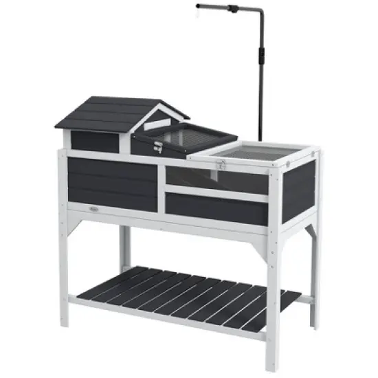 PawHut Tortoise Habitat 2 Layers Tortoise Enclosure w/ Adjustable Lamp Holder, Storage Shelf, Removable Main House, Fixed Tray, Openable Lid image {3}