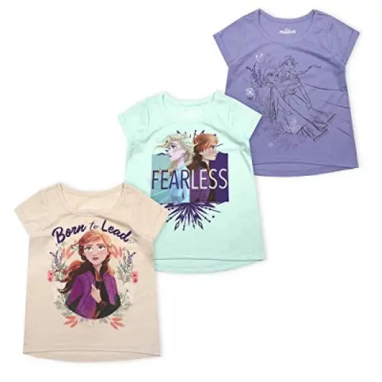 Disney Girl's 3-Pack Anna and Elsa Fearless Short Sleeve A-Line Frozen II Tee Shirts for Kids image {5}