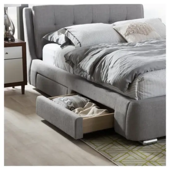 King Camile Modern and Contemporary Fabric Upholstered 4 Drawer Storage Platform Bed Gray - Baxton Studio image {6}