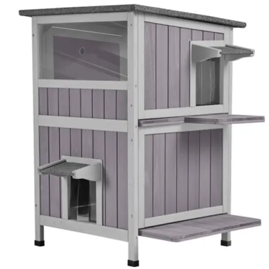 Aivituvin Two Tier Wooden Cat House| Waterproof Roof|Door Flaps-AIR14 image {7}