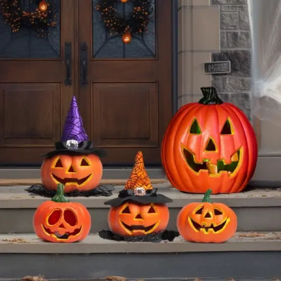 Joyfy 5 Packs Halloween Light up Jack-o&rsquo;-Lantern Combo Set, Pumpkin Prop with LED Light Halloween Tabletop Decorations Props  Decor image {9}