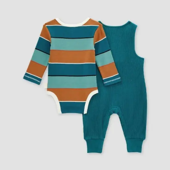 Burt's Bees Baby&reg; Boys' Thermal Jumpsuit and Striped Bodysuit Set image {1}