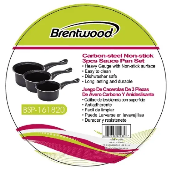 Brentwood 3-Piece Nonstick Carbon Steel Saucepan Set in Black image {6}