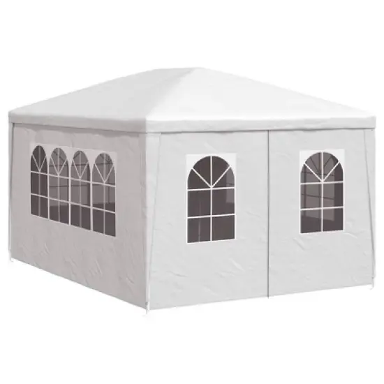 'vidaXL White Party Tent 10'x13' - UV and Water-Resistant Garden Gazebo with Steel Frame, Decorative Windows and Easy Access Zipped Door image {2}