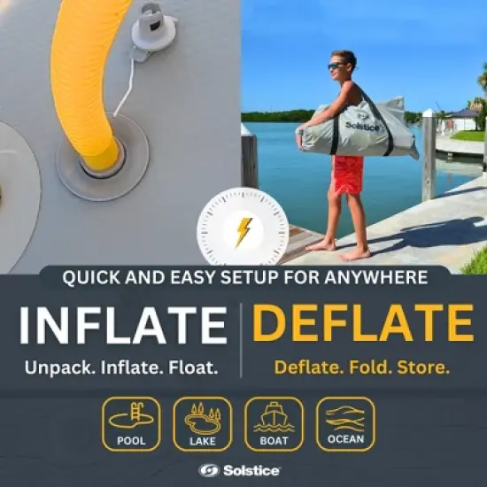 Solstice 6 x 5 ft Heavy Duty Inflatable Floating Dock Water Lounger Rafting Platform Table Bed w/Pump & Storage Bag for Lakes, Pools, & Rivers, Multi image {3}