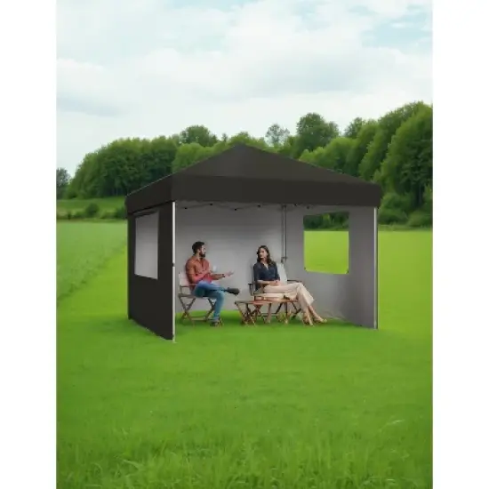 10x10 Pop Up Canopy with Removable 4 Sidewalls - Easy Up Camping Tent with One Button Push Setup for Deck, Garden, Sports, Beach, Party image {1}