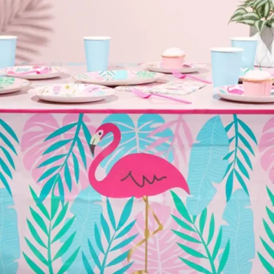 Sparkle and Bash 3 Pack Pink Flamingo Tablecloths Plastic Table Covers for Tropical Party Decorations, 54 x 108 In image {1}