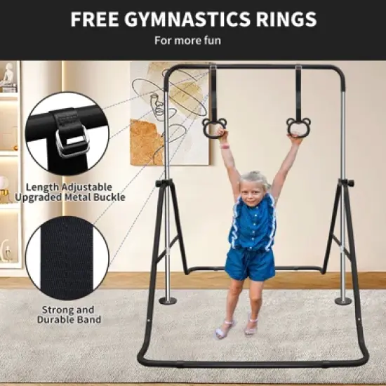 Gulches Black Multi-Functional Adjustable Height Children's Horizontal Gymnastic Bar With Bear Rings image {3}