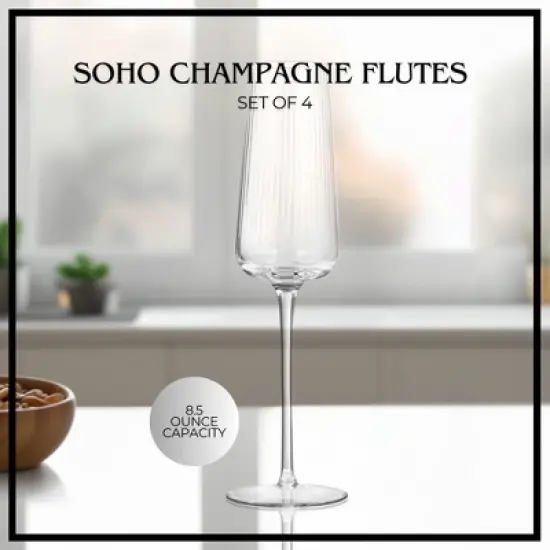 Artland Soho Optic 8.5 oz Champagne Flute, Set of 4, Modern Stemmed Glasses, Ideal for Weddings, Parties, Dishwasher Safe image {1}