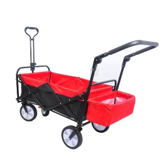 Racxily folding wagon Collapsible Outdoor Utility Wagon, Heavy Duty Folding Garden Portable Hand Cart, Drink Holder, Adjustable Handles image {12}