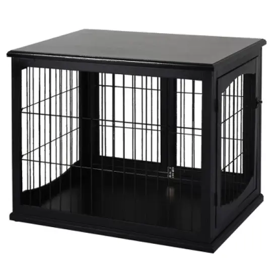 PawHut 26" Wooden Dog Crate, Furniture Style Pet Cage Kennel, End Table, with Lockable Double Door Entrance, and Top Shelf image {3}