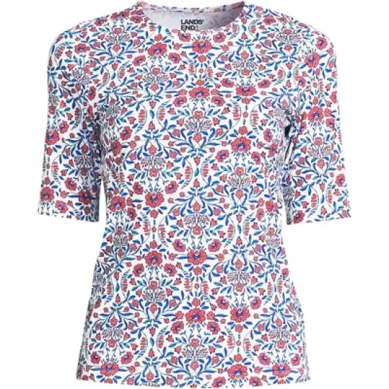 Lands' End Women's Crew Neck Elbow Sleeve Rash Guard UPF 50 Sun Protection Modest Swim Tee image {14}