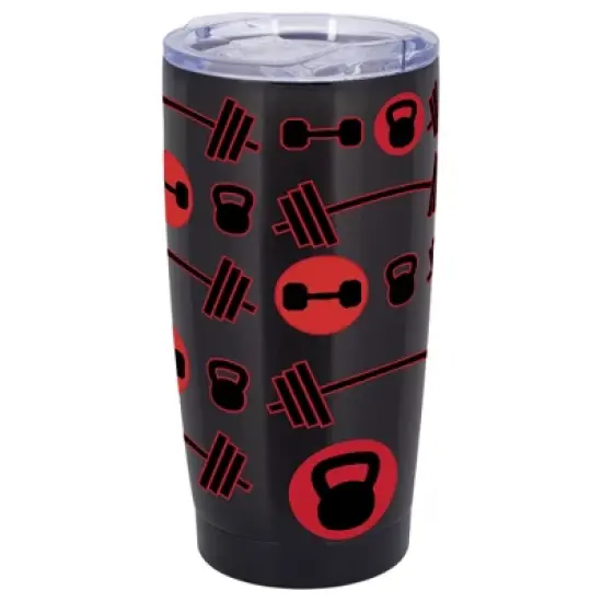 100 North 20 Ounce Stainless Steel On the Go Travel Tumbler With Push Top Lid, Workout Weights Black image {5}