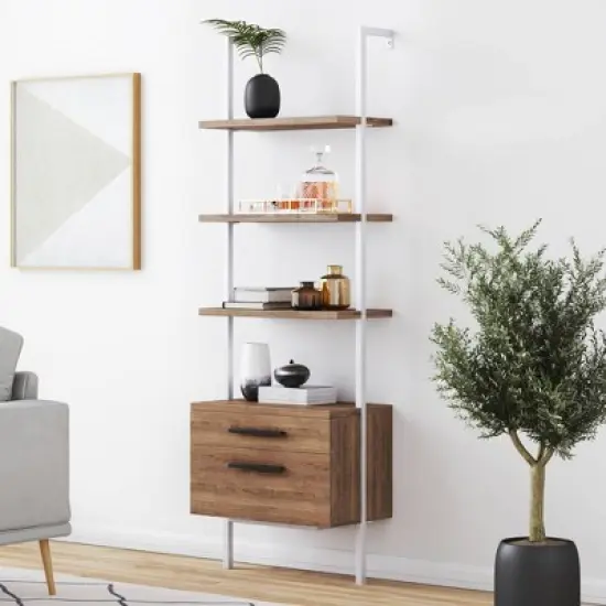 73" Wood Ladder Bookshelf with Storage - Nathan James image {4}