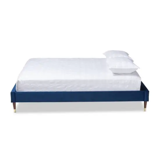 Full Volden Velvet Wood Platform Bed Frame Blue - Baxton Studio image {1}