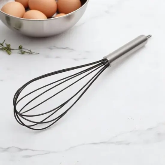 Unique Bargains 12" Black Wire Whisk Stainless Steel Silicone Black Silver Tone image {3}