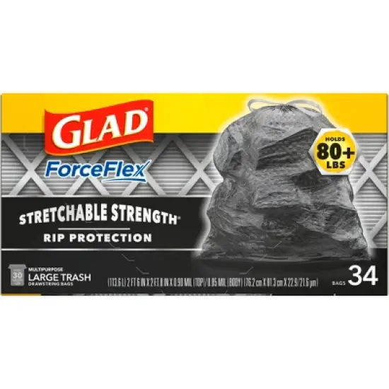 Glad ForceFlex Large Drawstring Black Trash Bags - 30 Gallon - 34ct image {8}