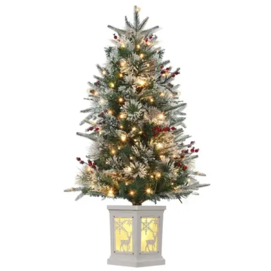 Homhougo 3FT Snow Flocked Mini Christmas Tree with Berry Clusters and Potted Base, Ideal for Table or Front Porch Use image {9}