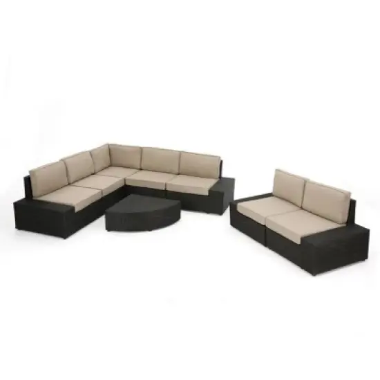Outdoor Wicker Sectional Sofa Set with Cushions, 8-Piece Modular Patio Lounge Set with Coffee Table-Maison Boucle image {2}
