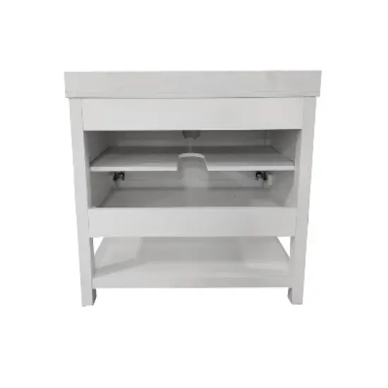 Merrick Lane Bathroom Vanity with Ceramic Sink, Carrara Marble Finish Countertop, Storage Cabinet with Soft Close Doors and Open Shelf image {10}