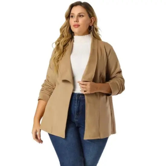 Agnes Orinda Women's Plus Size Jacket Drop Shoulder Moto Stretch Long Sleeves Drape Suede Cardigans image {3}