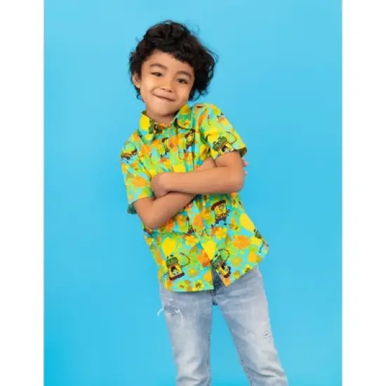 SpongeBob SquarePants Short Sleeve Button Down Shirt Blue image {1}