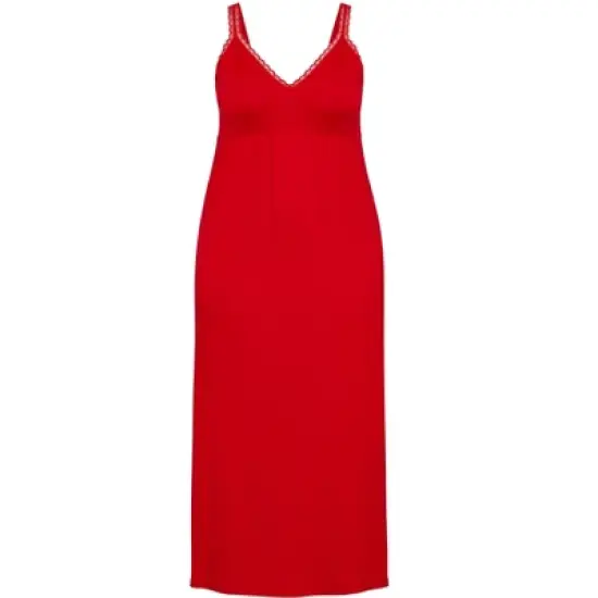 Women's Plus Size  Lace Trim Maxi Sleep Dress - red | AVENUE image {2}