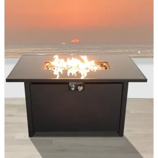43 inch Smoked Glass Metal Rectangle Fire Pit (Black) image {5}
