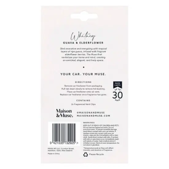 Maison&Muse 2pk Car Air Fresheners Guava and Elderflower Vent Clips image {2}