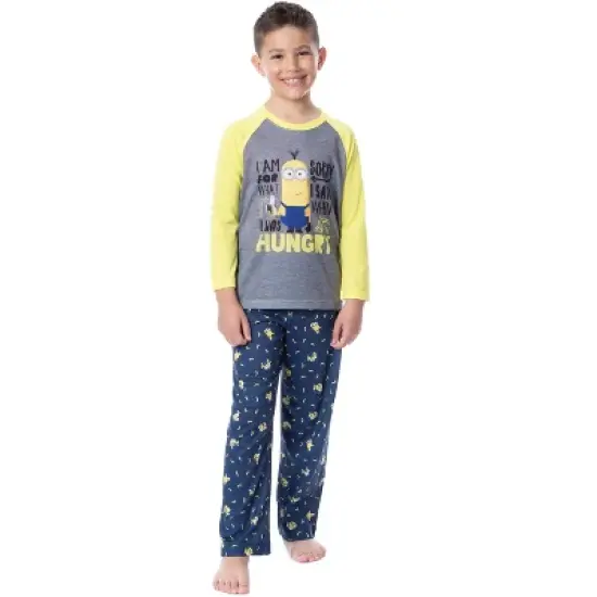 Despicable Me Boys' Minions Sorry I Was Hungry Raglan Sleep Pajama Set Multicolored image {4}
