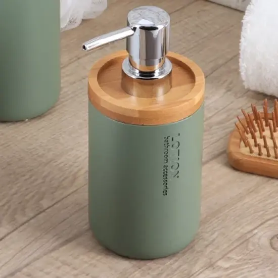 Evideco French Home Goods Elegant Soap Dispenser - Polyresin and Bamboo Design, Refillable Liquid Pump image {12}