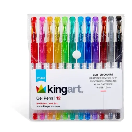 KINGART Gel Pen Set, Soft Grip, 12 Glitter Colors image {9}