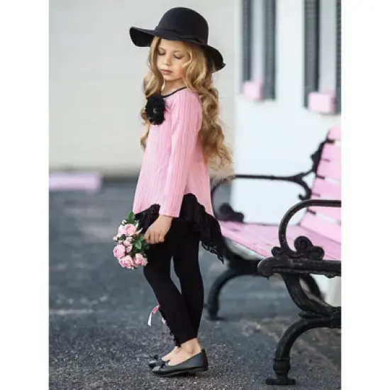 Girls Fine Lines Lace Tunic & Trimmed Legging Set - Mia Belle Girls image {5}