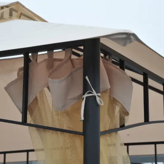 Outsunny 116.25" x 116.25" Outdoor Patio Gazebo Canopy Tent with Mesh Sidewalls, 2-Tier Canopy for Backyard, Beige image {7}