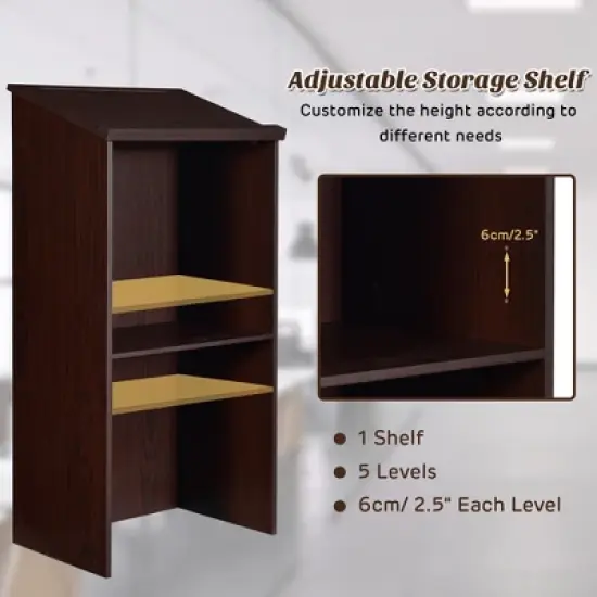 Costway Wooden Floor Standing Podium Speaking Lectern w/ Adjustable Shelf & Pen Tray image {6}