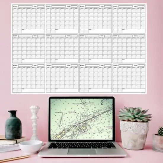 Undated 12-Month Blank Horizontal Laminated Wet & Dry Erase Wall Calendar 24" x 36" - SwiftGlimpse image {1}