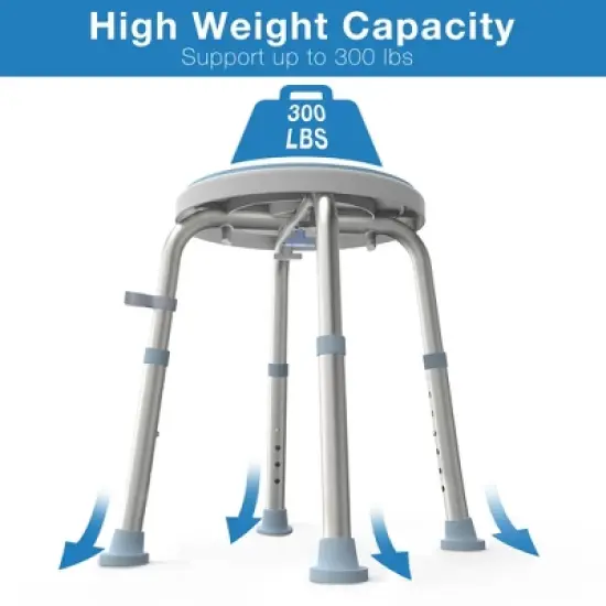 Swivel Shower Stool Bath Chair - Portable Shower Seat with 6 Adjustable Heights, Up to 300 lbs, Tool-Free Assembly, Shower Chair for Inside Shower image {5}