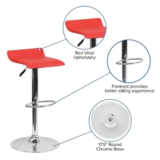 Flash Furniture Contemporary Vinyl Adjustable Height Barstool with Solid Wave Seat and Chrome Base image {2}